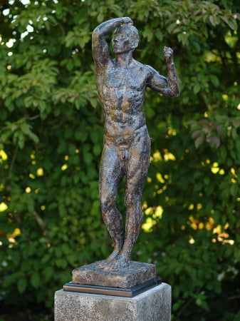 FIGURINE - Statuie barbat nud, Bronz, 92 X 26 X 30 cm