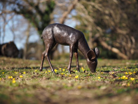 FIGURINE - Statuie bronz, Căprioară pășunând 
