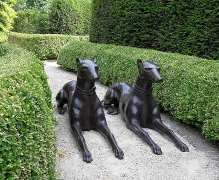 FIGURINE - Statuie cuplu de caini, Bronz, 54 X 26 X 120 cm