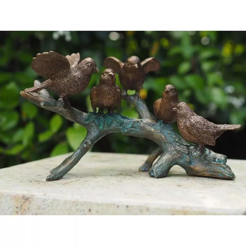 Figurine bronz - Statuie pasari care stau pe o ramura, Bronz,  19 x 19 x 29 cm