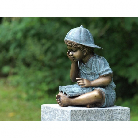 Decoratiuni terasa si gradina - Statuie Biat care citeste, Bronz,29 x 24 x 25 cm