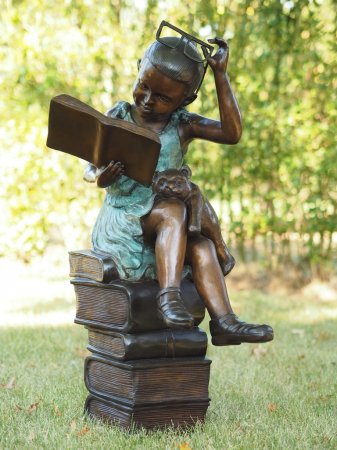 Statui - Statuie fata care citeste cu ochelari, Bronz, 94 X 51 X 54 cm