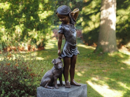 SALE % - Statuie fata cu un caine, Bronz, 88 X 30 X 37 cm
