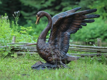FIGURINE - Statuie lebada, Bronz, 90 X 85 X 60 cm