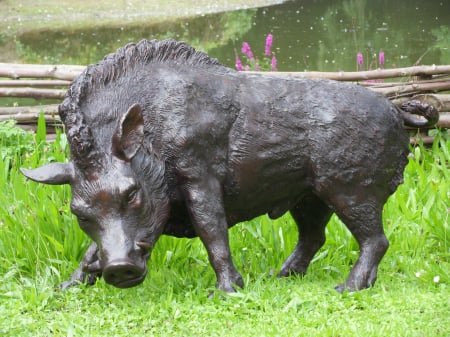 FIGURINE - Statuie porc mistret, Bronz, 51 X 41 X 94 cm