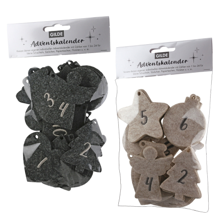 Stea, „Adventskalender”, Fetru, bej, gri inchis, PU 4, 2 asortate, Latime 7 cm, inaltime 8 cm [9]