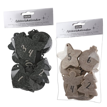 Decoratiuni - Stea, „Adventskalender”, Fetru, bej, gri inchis, PU 4, 2 asortate, Latime 7 cm, inaltime 8 cm