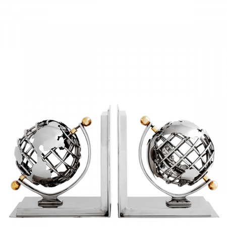 FIGURINE - Suport carte, Globe set de 2 alamă lustruită, finisaj nichel, Dims: L. 12 | W. 18 | H. 20  (CM)