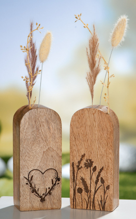 IN STOC - SET 2 suport de flori, WILD FLOWER, Lemn, set 2, 4.5X6.5X15 cm
