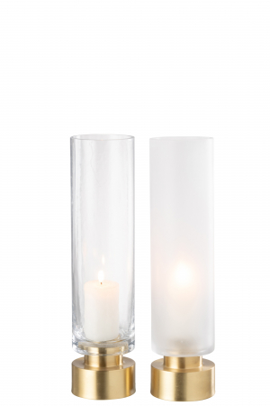SALE % - Suport de lumânare/Vază, Pia sticlă/cupru transparent/Auriu, Sortiment M de 2, L 9| W 9| H 36.5 cm