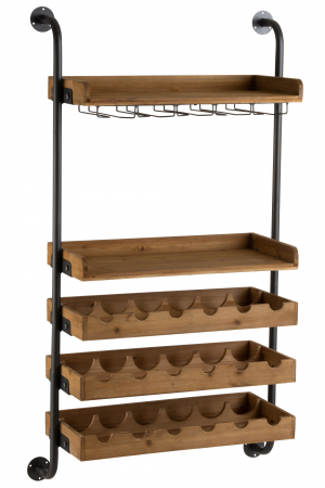 Polite si rafturi - Raft de perete For Wine, Lemn/Metal, Natural, 68x27x124 cm