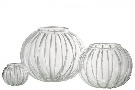 Suport lumanare Ball Stripe, Sticla, Argintiu/Transparent, 29.5x29.5x24 cm [3]