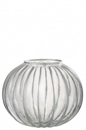Suporturi lumanari - Suport lumanare Ball Stripe, Sticla, Argintiu/Transparent, 29.5x29.5x24 cm