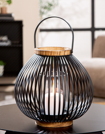 DECORATIUNI - Suport lumanare, „Bastia”, Metal, negru, PU 2, H 23 cm, A. 24 cm