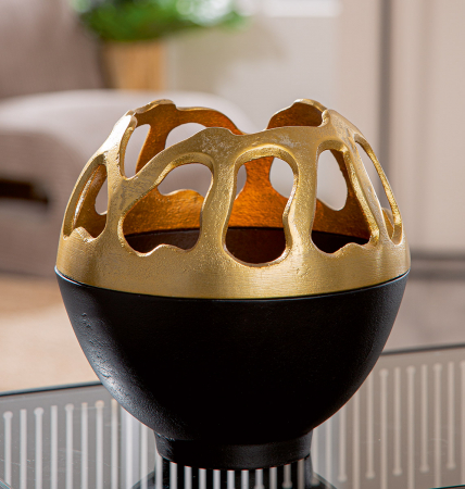 Suport lumanare, Branca, Aluminiu, negru, auriu, PU 1, H. 21 cm, D. 21 cm [4]