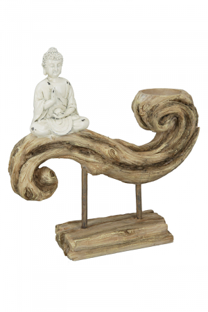 SALE % - Suport lumanare buddha, Rasina, Maro/Alb, 5.5x22x23 cm