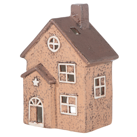 Suport lumanare, Casa, „Verdo”, Ceramica, maro, verde, PU 4, 2 asortate, L. 7,8 cm, L. 12,3 cm, H 17 cm [2]