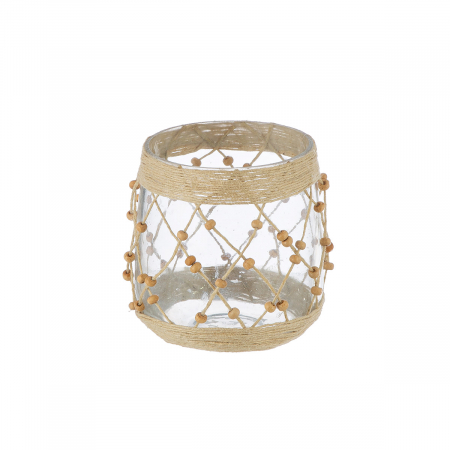 DECORATIUNI - Suport lumanare, Celia, Sticla, ecru, PU 8, H. 10 cm, D. 10 cm