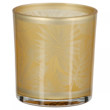 Suport lumanare, cilindric, Amazon, Motiv frunze, Sticlă, auriu, PU 18, H. 8 cm, D. 7 cm [1]