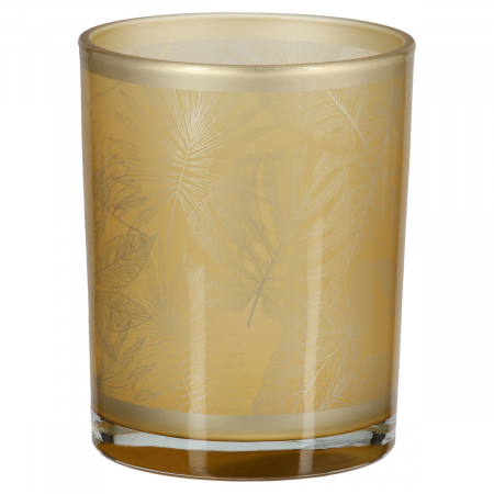 DECORATIUNI - Suport lumanare, cilindric, Amazon, Motiv frunze, Sticlă, auriu, PU 8, H. 12,5 cm, D. 10 cm
