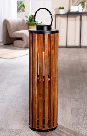 Suport lumanare, cilindric, Ambia, Lemn, negru, maro, PU 1, H. 82 cm, D. 24 cm [2]