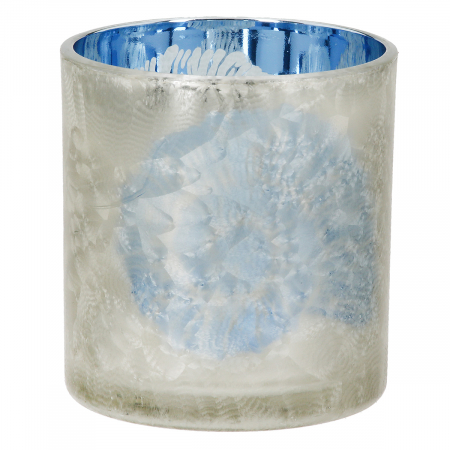 DECORATIUNI - Suport lumanare, cilindric, Amonit, Motiv scoici, Sticlă, albastru, PU 18, H. 8 cm, D. 7 cm