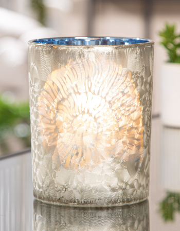 Suport lumanare, cilindric, Amonit, Motiv Shell, Sticla, albastru, PU 8, H. 12,5 cm, D. 10 cm [2]