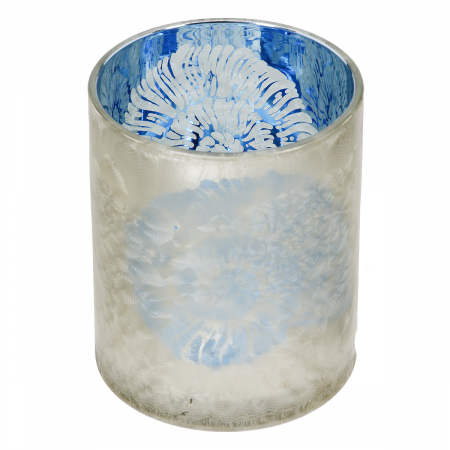 Suport lumanare, cilindric, Amonit, Motiv Shell, Sticla, albastru, PU 8, H. 12,5 cm, D. 10 cm [1]