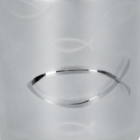 Suport lumanare, cilindric, Comuniune, Motiv pește, Sticlă, argintiu, PU 8, H. 12,5 cm, D. 10 cm [2]