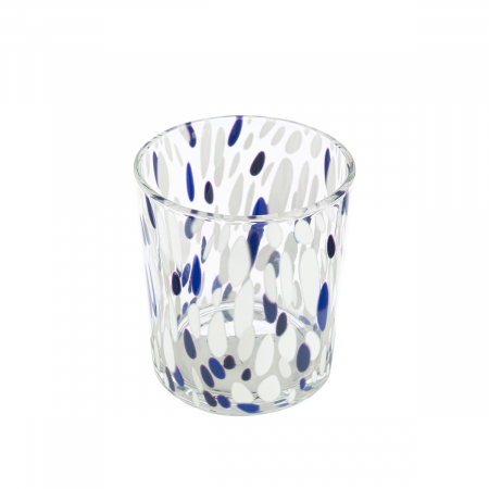 Suport lumanare, cilindric, Dots, Sticlă, albastru, transparent, alb, PU 18, H. 8 cm, D. 7 cm [1]