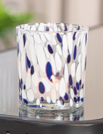 Suport lumanare, cilindric, Dots, Sticlă, albastru, transparent, alb, PU 18, H. 8 cm, D. 7 cm [2]