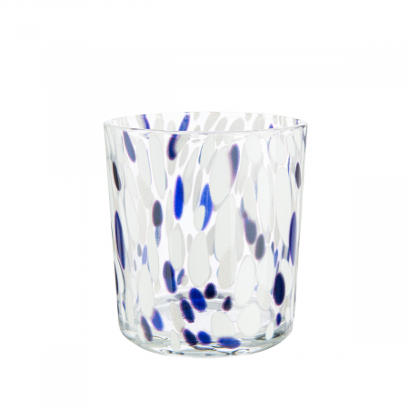 DECORATIUNI - Suport lumanare, cilindric, Dots, Sticlă, albastru, transparent, alb, PU 18, H. 8 cm, D. 7 cm