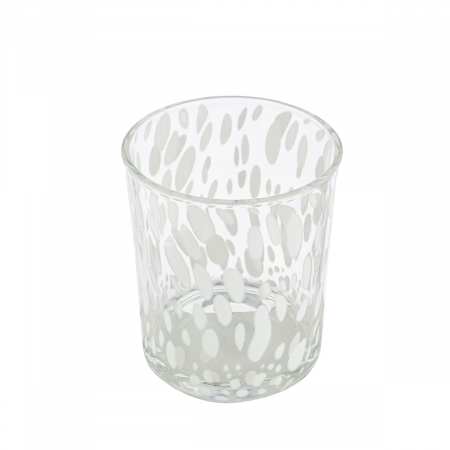 Suport lumanare, cilindric, Dots, Sticlă, transparent, alb, PU 18, H. 8 cm, D. 7 cm [1]