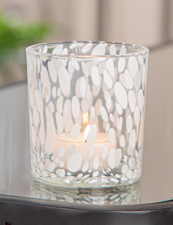 Suport lumanare, cilindric, Dots, Sticlă, transparent, alb, PU 18, H. 8 cm, D. 7 cm [2]