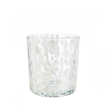 DECORATIUNI - Suport lumanare, cilindric, Dots, Sticlă, transparent, alb, PU 18, H. 8 cm, D. 7 cm