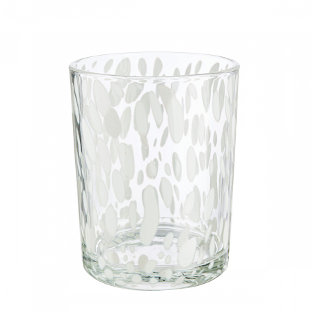 DECORATIUNI - Suport lumanare, cilindric, Dots, Sticlă, transparent, alb, PU 8, H. 12,5 cm, D. 10 cm