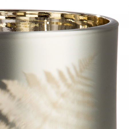 Suport lumanare, cilindric, Ferga, motiv Feriga, Sticla, auriu, argintiu, PU 18, H. 8 cm, D. 7 cm [1]