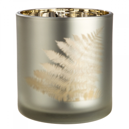 DECORATIUNI - Suport lumanare, cilindric, Ferga, motiv Feriga, Sticla, auriu, argintiu, PU 18, H. 8 cm, D. 7 cm