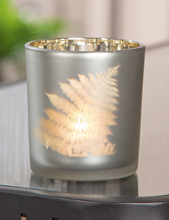 Suport lumanare, cilindric, Ferga, motiv Feriga, Sticla, auriu, argintiu, PU 18, H. 8 cm, D. 7 cm [2]