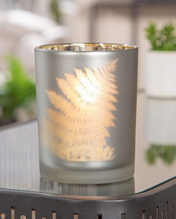 Suport lumanare, cilindric, Ferga, motiv Feriga, Sticla, auriu, argintiu, PU 8, H. 12,5 cm, D. 10 cm [2]