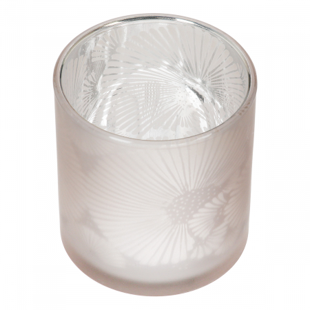 Suport lumanare, cilindric, Gerbera, Motiv flori, Sticlă, maro, argintiu, PU 18, H. 8 cm, D. 7 cm [1]