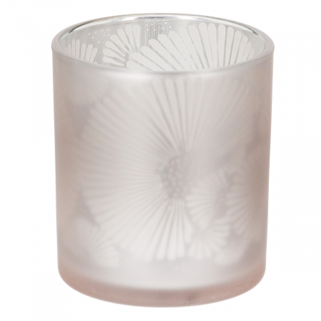 DECORATIUNI - Suport lumanare, cilindric, Gerbera, Motiv flori, Sticlă, maro, argintiu, PU 18, H. 8 cm, D. 7 cm