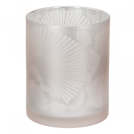 DECORATIUNI - Suport lumanare, cilindric, Gerbera, Motiv flori, Sticla, maro, argintiu, PU 8, H. 12,5 cm, D. 10 cm