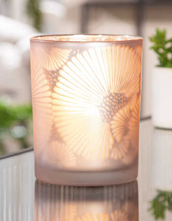 Suport lumanare, cilindric, Gerbera, Motiv flori, Sticla, maro, argintiu, PU 8, H. 12,5 cm, D. 10 cm [2]