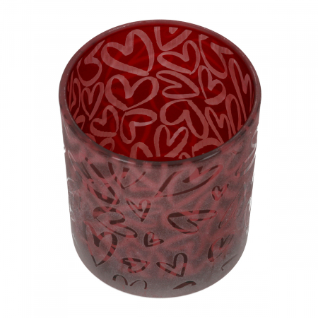 Suport lumanare, cilindric, Heart storm, Motiv inimă, Sticlă, roșu, PU 18, H. 8 cm, D. 7 cm [1]