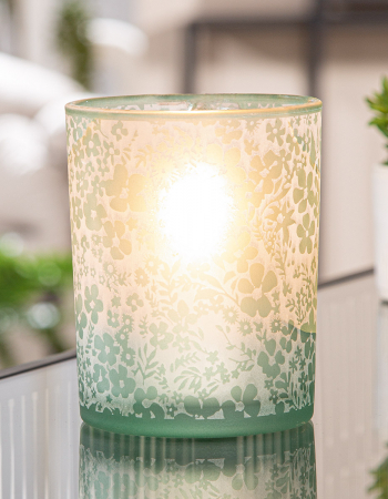 Suport lumanare, cilindric, Luncă, Motiv flori, Sticlă, verde, PU 8, H. 12,5 cm, D. 10 cm [2]