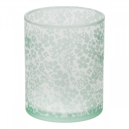 Suport lumanare, cilindric, Luncă, Motiv flori, Sticlă, verde, PU 8, H. 12,5 cm, D. 10 cm [1]