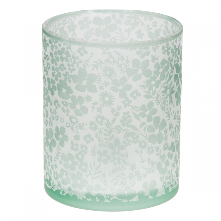 DECORATIUNI - Suport lumanare, cilindric, Luncă, Motiv flori, Sticlă, verde, PU 8, H. 12,5 cm, D. 10 cm
