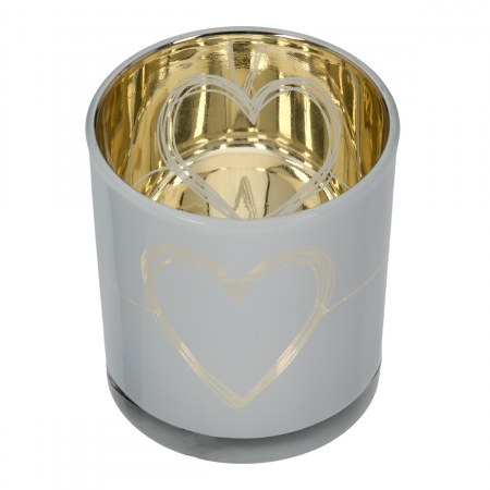 Suport lumanare, cilindric, Modern Heart, Motiv inimă, Sticlă, gri, alb, PU 18, 2 buc. asortate, H. 8 cm, D. 7 cm [2]
