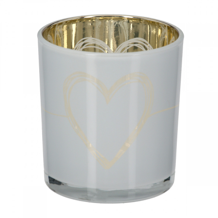 Suport lumanare, cilindric, Modern Heart, Motiv inimă, Sticlă, gri, alb, PU 18, 2 buc. asortate, H. 8 cm, D. 7 cm [1]